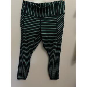 Athleta Contender 7/8 Tights Yoga Pants M Black green Stripe Zip Pockets